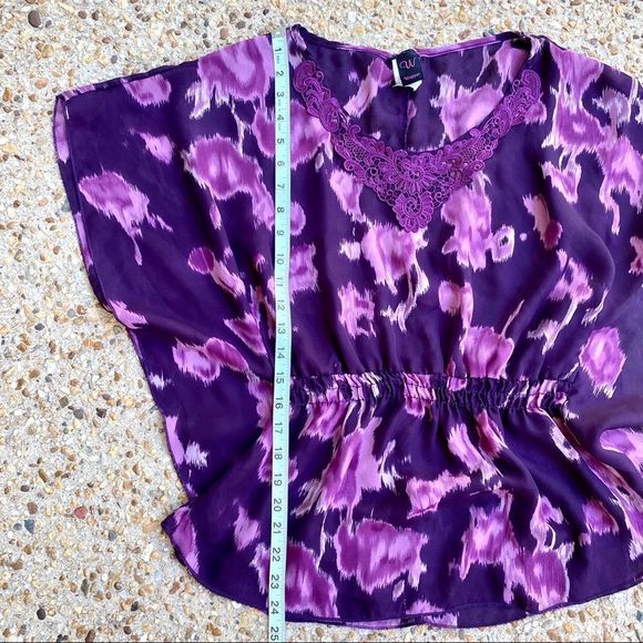 Wrapper Pink & Purple Floral Lace Neckline Blouse - Picture 5 of 8